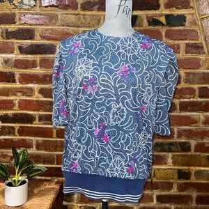 Vintage “CB” Blue Floral short sleeve top, Size 14